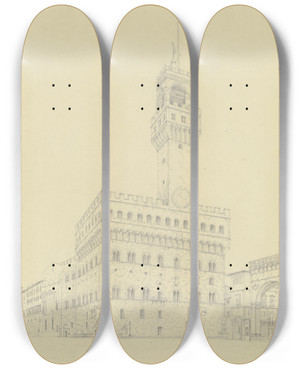 Triptych art skateboard deck of Friedrich Wilhelm Ludwig Die Piazza Della Signoria Mit Dem Palazzo Vecchio In Florenz by Friedrich Wilhelm Ludwig (1828)