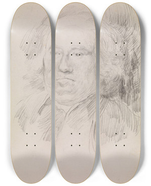 Triptych art skateboard deck of James Ensor Portrait Of A Man_2 by James Ensor (1860-1949)
