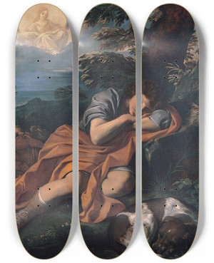 Triptych art skateboard deck of Pier Francesco Mola Diane And Endymion by Pier Francesco Mola (1612-1666)