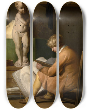 Triptych art skateboard deck of Jan Lievens A Young Artist by Jan Lievens (1607-1674)