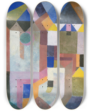 Triptych art skateboard deck of Paul Klee Colorful Architecture by Paul Klee (1879-1940)