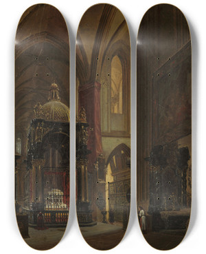 Triptych art skateboard deck of Aleksander Gryglewski Interior Of The Wawel Cathedral by Aleksander Gryglewski (1833-1879)