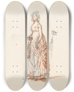 Triptych art skateboard deck of Jens Juel Studie Til Det Rybergske Familiebillede Fru Rybergs Figur Og Hjre Hnd Med En Parasol by Jens Juel (1745-1802)