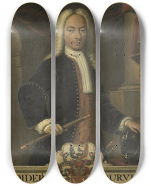 Triptych art skateboard deck of Hendrik Van Den Bosch Portrait Of Diederik Van Durven Governorgeneral Of The Dutch East Indies by Hendrik van den Bosch (1723)