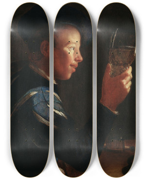 Triptych art skateboard deck of Willem Van Der Vliet Young Man With A Glass Goblet by Willem van der Vliet (1584-1642)
