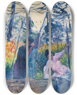 Triptych art skateboard deck of Henriedmond Cross Tude Pour Jardin En Provence by Henri-Edmond Cross (1856-1910)