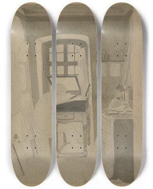 Triptych art skateboard deck of Johannes Eissenhardt Der Knstler Bei Der Arbeit by Johannes Eissenhardt