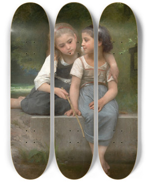 Triptych art skateboard deck of William Bouguereau Fishing For Frogs by William Bouguereau (1825-1905)