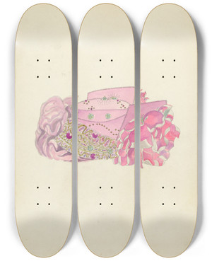 Triptych art skateboard deck of Mae Szilvasy Hat_1 by Mae Szilvasy