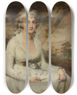 Triptych art skateboard deck of Sir Henry Raeburn Portrait Of Mrs Campbell by Sir Henry Raeburn (1756-1823)