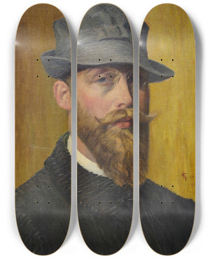 Triptych art skateboard deck of Georges Emile Lebacq Selfportrait_2 by Georges Emile Lebacq (1876-1950)
