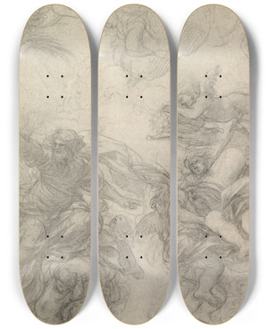 Triptych art skateboard deck of Pietro Da Cortona God The Father With Angels Holding Symbols Of The Passion by Pietro da Cortona (1596-1669)