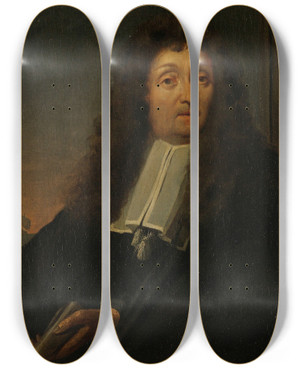 Triptych art skateboard deck of Ludolf Bakhuysen Selfportrait by Ludolf Backhuysen (1630-1708)