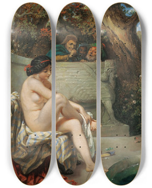 Triptych art skateboard deck of Julien Lopold Boilly Suzanne Et Les Vieillards by Julien Leopold Boilly (1796-1874)