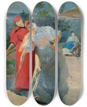 Triptych art skateboard deck of Leon Wyczkowski Playing Croquet by Leon Wyczolkowski (1852-1936)