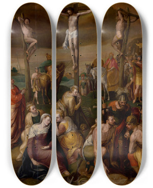 Triptych art skateboard deck of Frans Floris Crucifixion by Frans Floris (1519-1570) Triptych art skateboard deck of Frans Floris Crucifixion by Frans Floris (1519-1570)