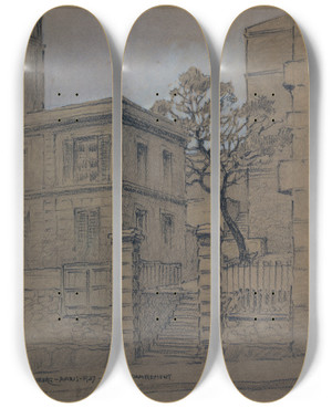 Triptych art skateboard deck of Ferdinand Boberg Une Maison 70 Rue Damrmont by Ferdinand Boberg (1860-1946)