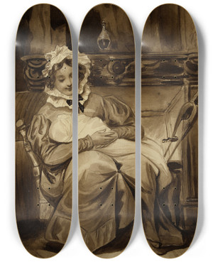 Triptych art skateboard deck of Eugne Devria Mme Victor Hugo Endormant Lun De Ses Enfants by Eugene Deveria (1805-1865)