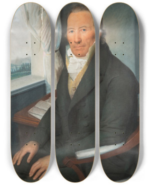 Triptych art skateboard deck of Daniel Caffe Portrait Of A Sitting Man Near A Window by Daniel Caffe (1756-1815)
