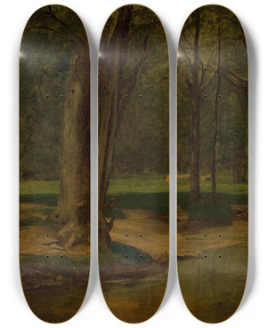 Triptych art skateboard deck of George Inness Trout Stream North Conway by George Inness (1825-1894)