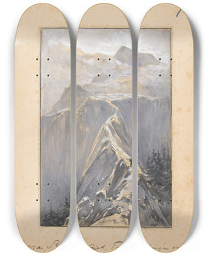 Triptych art skateboard deck of Willem Wenckebach Jongen Loopt Over Een Bergpad by Willem Wenckebach (1860-1937)