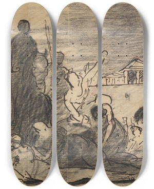 Triptych art skateboard deck of Benjamin Robert Haydon Study Of A Military Scene by Benjamin Robert Haydon (1786-1846)