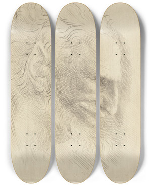 Triptych art skateboard deck of Alphonse Legros Study For The Head Of A Man Etude De Tete Dhomme by Alphonse Legros (1837-1911)