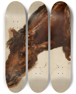 Triptych art skateboard deck of Jan Matejko Study Of A Horse Head by Jan Matejko (1838-1893)