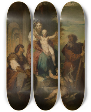 Triptych art skateboard deck of Xavieralphonse Monchablon La Saintefamille by Xavier-Alphonse Monchablon (1835-1907)