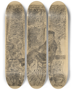 Triptych art skateboard deck of James Ensor Zieke Luizenbos Bij De Kachel by James Ensor (1860-1949)