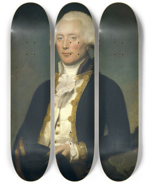 Triptych art skateboard deck of Lemuel Francis Abbott Captain Robert Calder by Lemuel Francis Abbott (1760-1802)