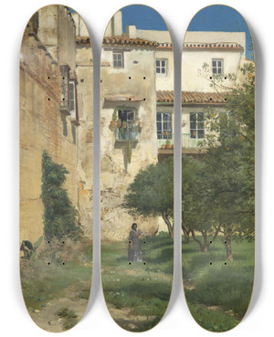 Triptych art skateboard deck of Christian Skredsvig From Sevilla In Spain_1 by Christian Skredsvig (1854-1924)