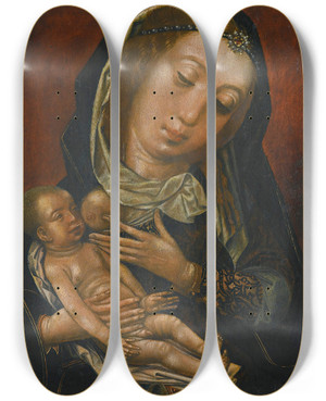 Triptych art skateboard deck of Castilian School The Madonna And Child by Castilian School