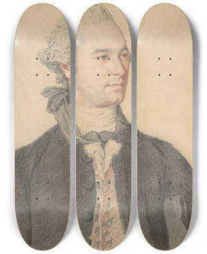 Triptych art skateboard deck of Jeanetienne Liotard Portrait Of A Man by Jean-Etienne Liotard (1702-1789)