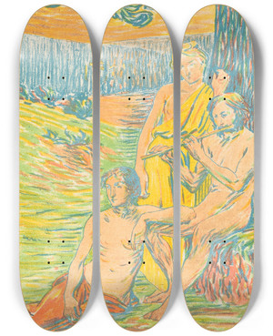 Triptych art skateboard deck of Hippolyte Petitjean Pan Iv Arcadia by Hippolyte Petitjean (1854-1929)