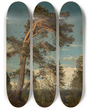 Triptych art skateboard deck of Amaldus Nielsen Gammel Furu Verst I Setesdal by Amaldus Nielsen (1838-1932)