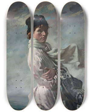 Triptych art skateboard deck of William Orpen In Dublin Bay Portrait Of The Artists Wife by William Orpen (1878-1931)