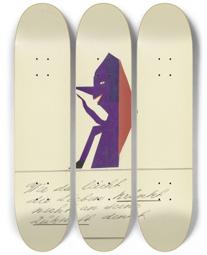 Triptych art skateboard deck of John Elsas Wer Da Leicht Die Lieben Krnkt by John Elsas (1851-1935)