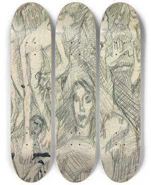 Triptych art skateboard deck of Louis Soutter Les P by Louis Soutter (1871-1942)