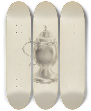 Triptych art skateboard deck of Hester Duany Silver Mustard Pot by Hester Duany (1891-1964)