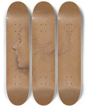 Triptych art skateboard deck of Lucolivier Merson Tte De Femme by Luc-Olivier Merson (1846-1920)