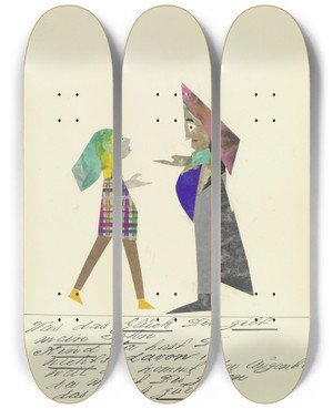 Triptych art skateboard deck of John Elsas Was Das Glck Dir Gibt Mein Sohn by John Elsas (1851-1935)