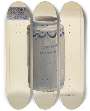 Triptych art skateboard deck of Francis Borelli Stoneware Jar by Francis Borelli