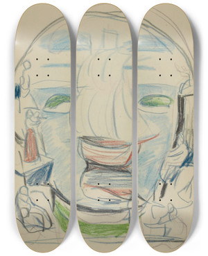 Triptych art skateboard deck of Edvard Munch Untitled 12 by Edvard Munch (1863-1944)