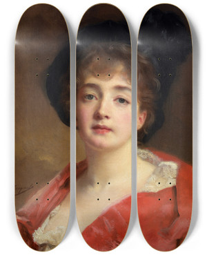 Triptych art skateboard deck of Gustave Jean Jacquet Woman In Red by Gustave Jean Jacquet (1846-1909)