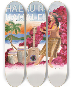 Triptych art skateboard deck of Us Information Agency Halau Na Kamalei by U S Information Agency (1953-1999)