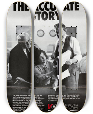 Triptych art skateboard deck of Us Information Agency The Accurate Story Voa News by U S Information Agency (1953-1999)