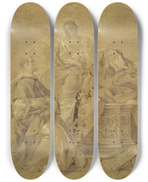Triptych art skateboard deck of Corrado Giaquinto Virgin And Child Saint Catherine Of Siena And Saint Dominic by Corrado Giaquinto (1703-1766)