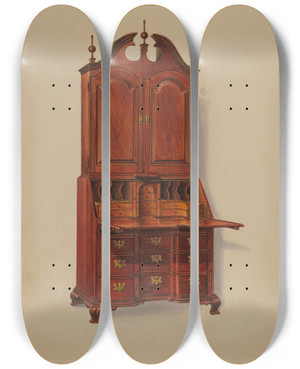 Triptych art skateboard deck of Harry Eisman Blockfront Desk by Harry Eisman Triptych art skateboard deck of Harry Eisman Blockfront Desk by Harry Eisman