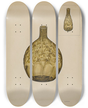 Triptych art skateboard deck of John Dana Flask Liquor by John Dana (1935)
